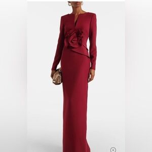 Chic Long Sleeve Burgundy Dress with Floral Accent